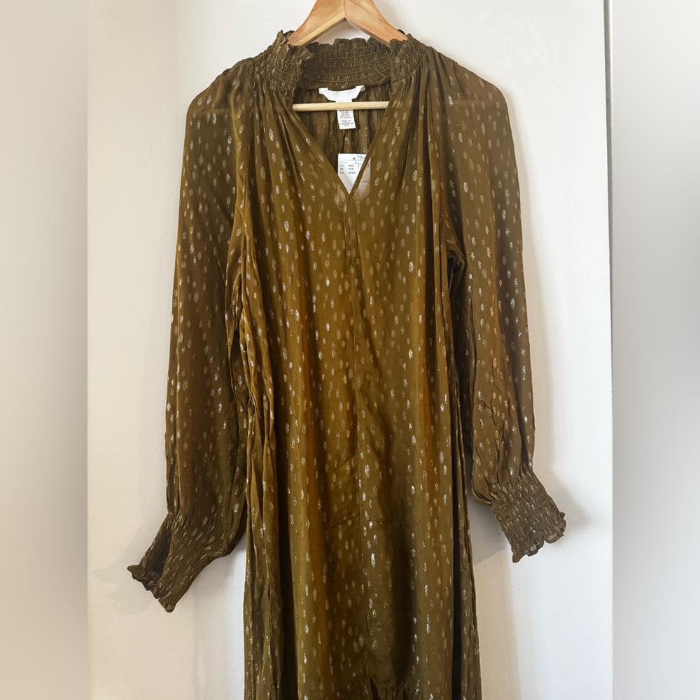 H&M NWT DARK KHAKI GREEN PATTERNED MAXI DRESS - Picture 9 of 11
